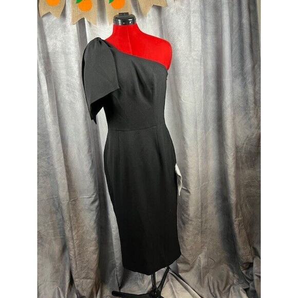 Dress the Population Dresses & Skirts - DRESS THE POPULATION Tiffany One-Shoulder Bow-Tie Midi Dress in Black Size M NWT